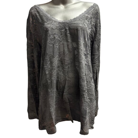 A Rare Bird Black Lace Mesh Top L/XL - Picture 1 of 3
